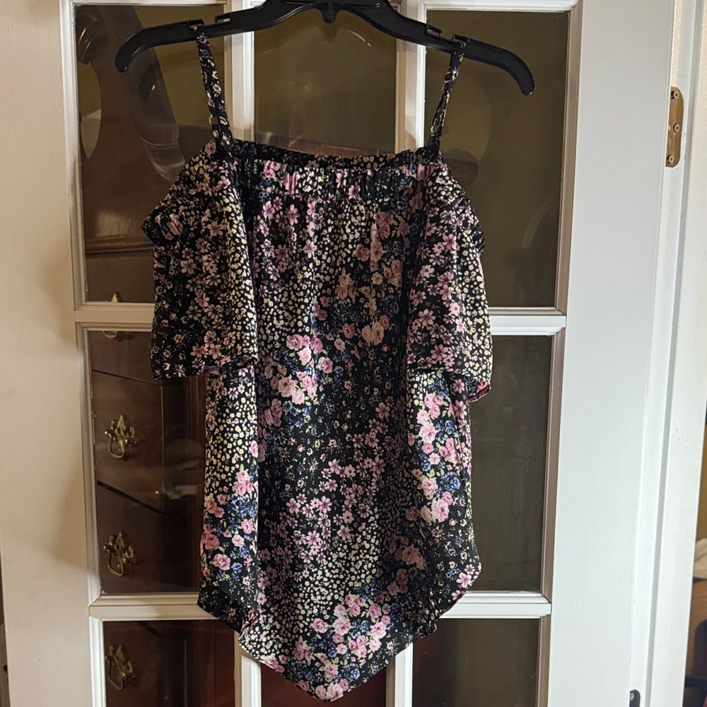 A. Byer Black Floral Off-Shoulder Blouse